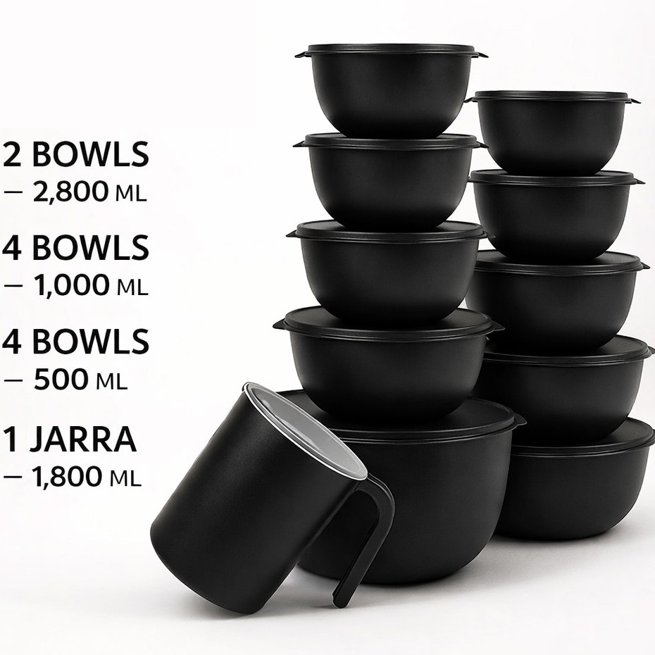 Kit 11 Peças com Jarra Bolw Pote Plastico redondo