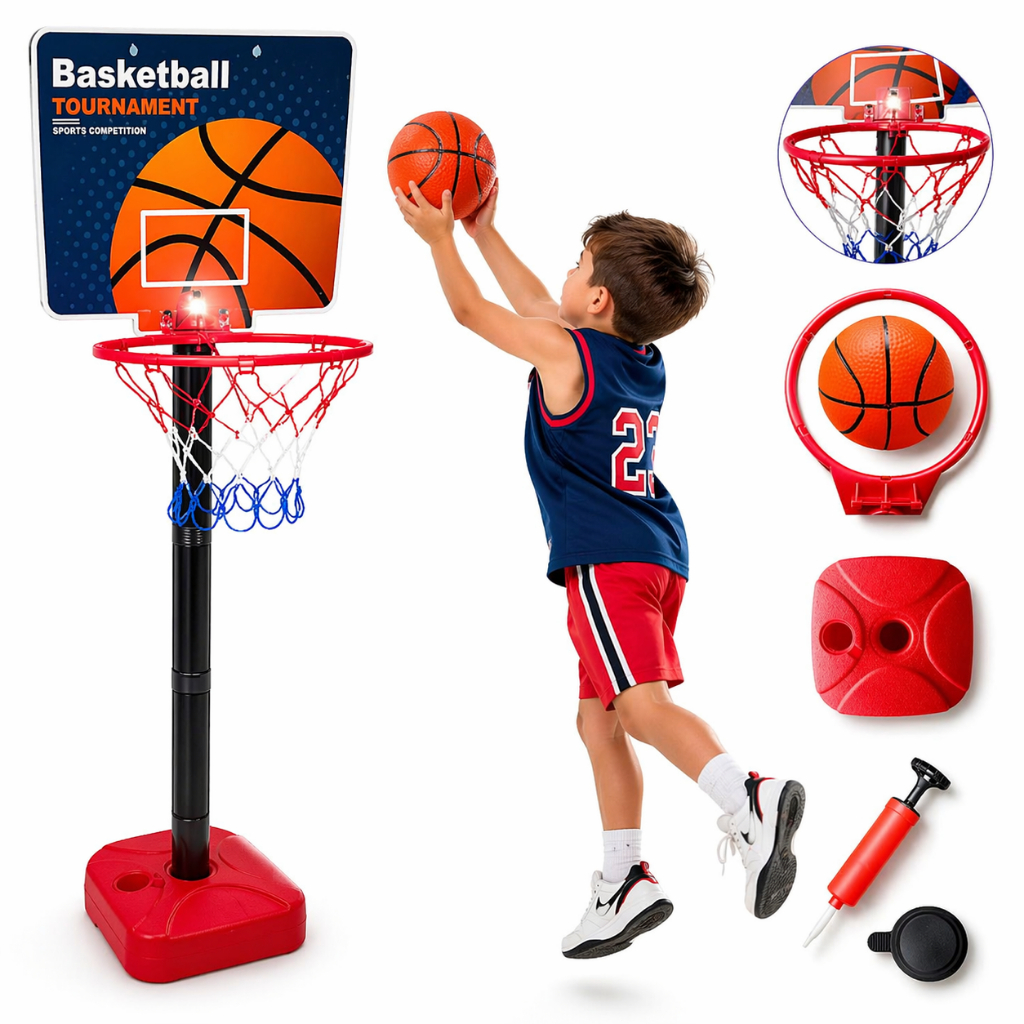 Jogo de Basquete Infantil com Cesta Ajustável, Bo