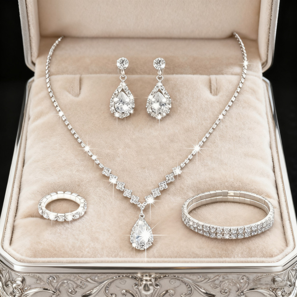 Conjunto de joias de prata femininas, incluindo co