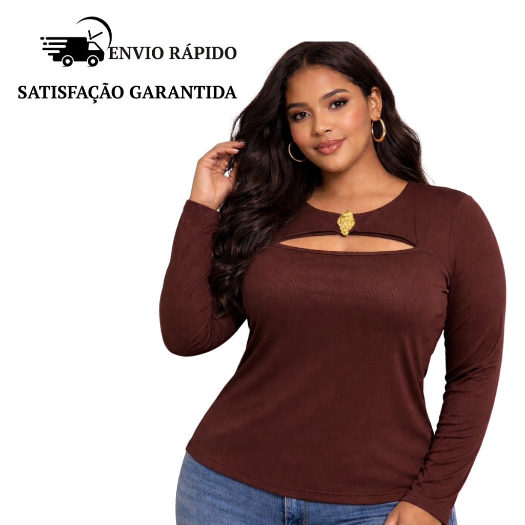 Blusa Manga Longa Plus Size Tendência Jovem Detal
