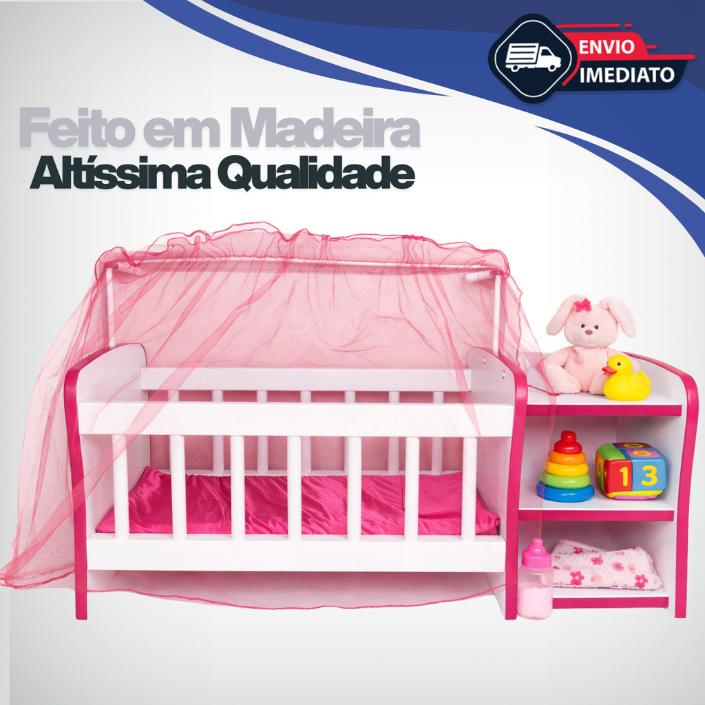 Berço Para Boneca Em Madeira Brinquedo Realista C