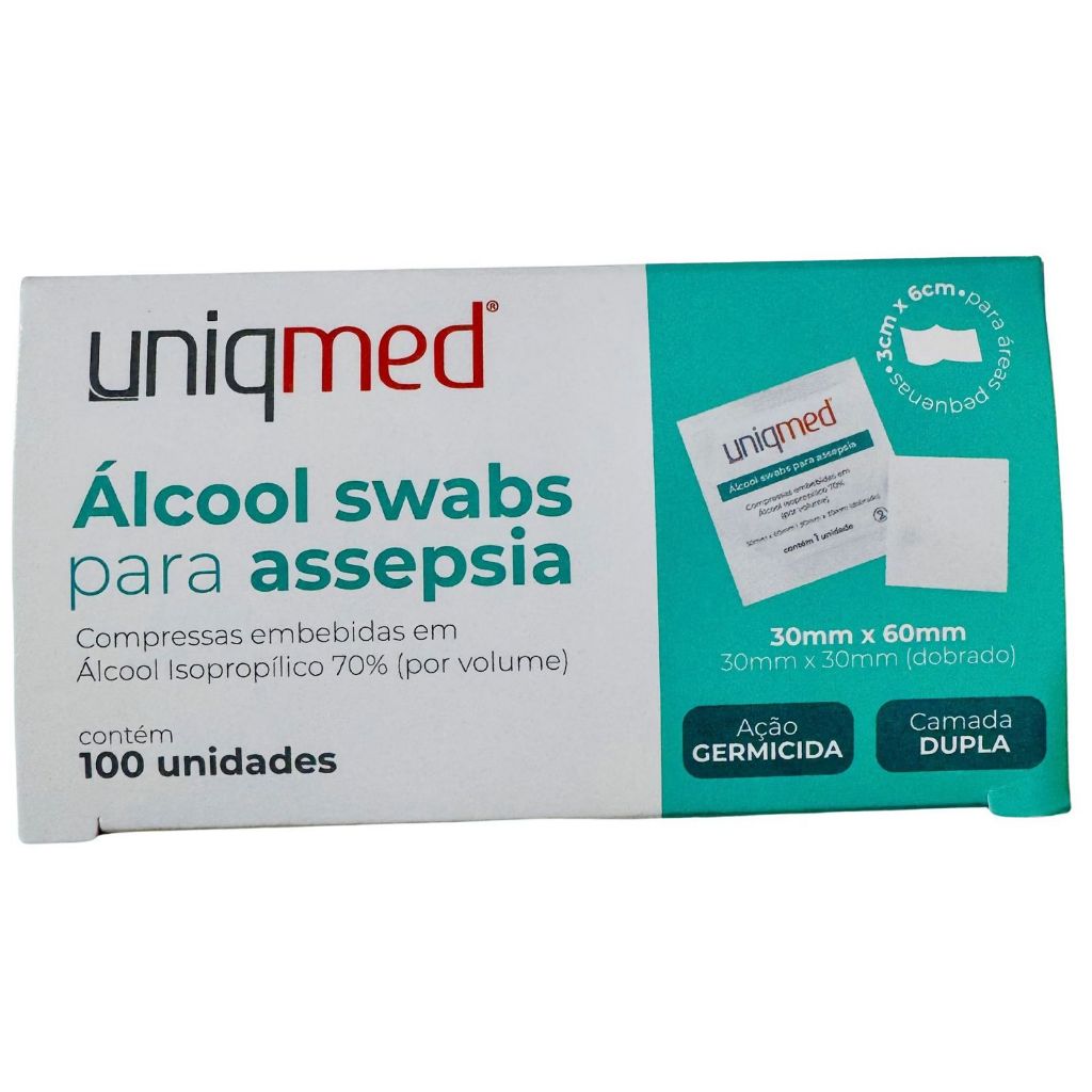 Álcool Swab 70% Lenços Umedecidos Saches UNIQMED