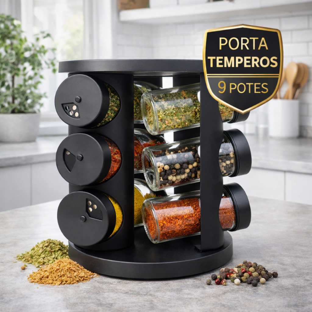 Porta Temperos Giratório Com 9 ou 6 Potes De Vidr