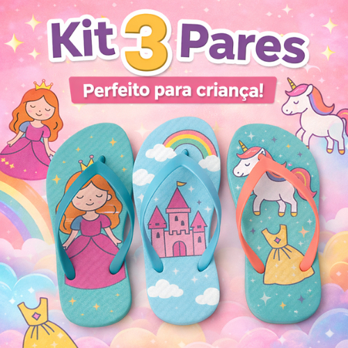 Kit 3 Pares Chinelo Infantil Menina Sortido Confor