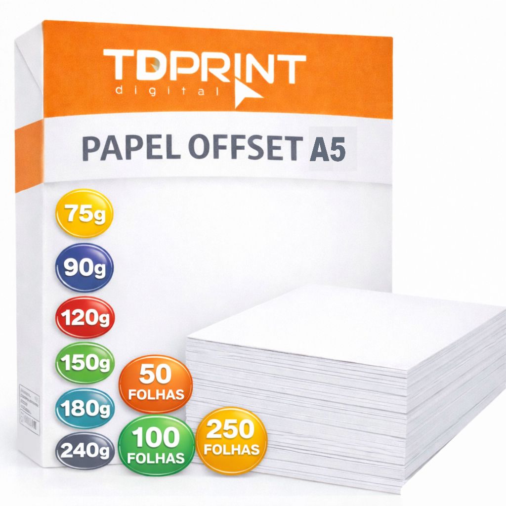 PAPEL OFFSET A5 75g, 90g, 120g, 150G,180g E 240G K