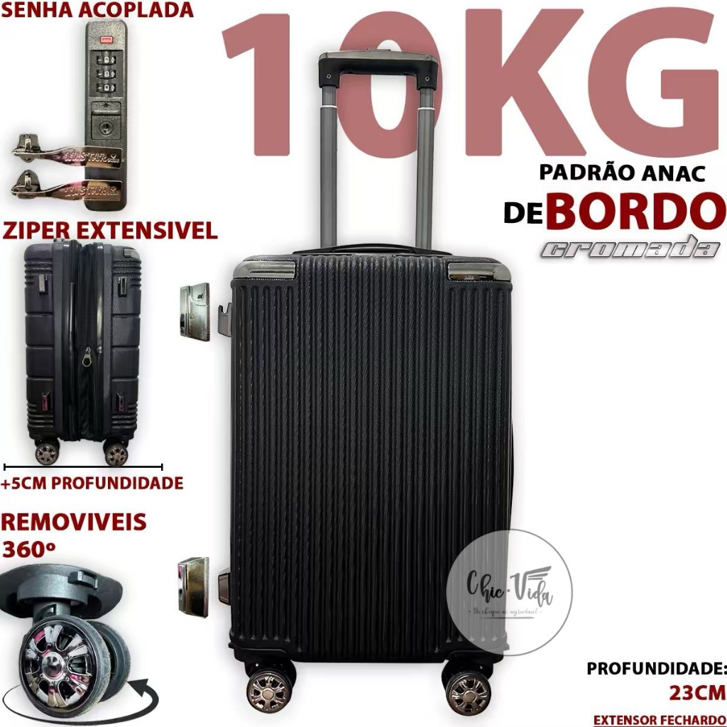 Mala de bordo 10KG Padrão ANAC 55cm Com Roda 360 