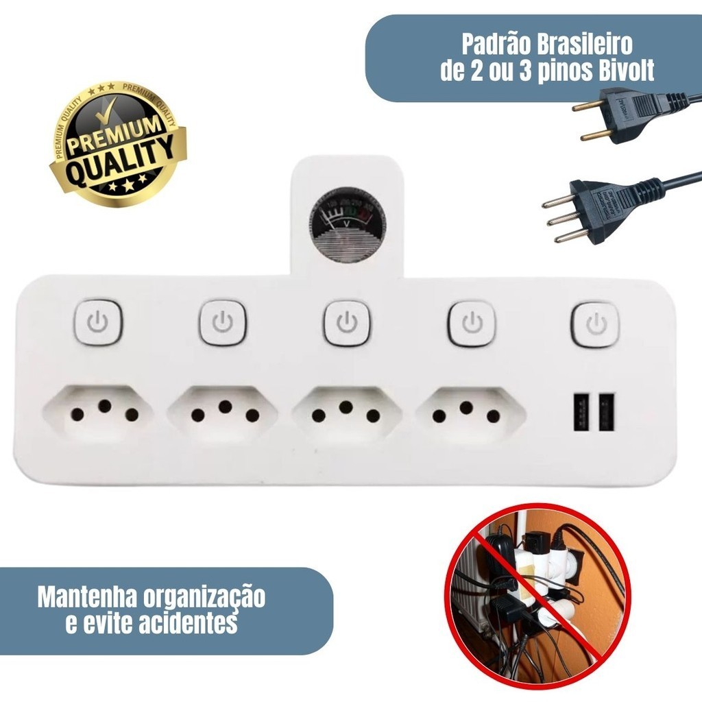 Filtro De Linha Com Adaptador  para 4 Tomadas + 2 