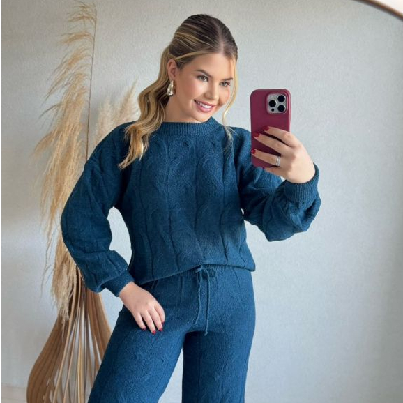 CONJUNTO DE TRICOT FEMININO TRANÇAS MOUSSE QUENTI