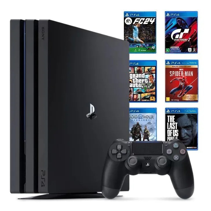 Playstation 4 Pro 1tb 1 Controle + 2 Jogos + 1 Qua