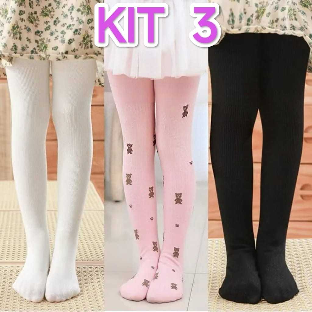 kit 3 Meias calça infantil Meia Grossa Frio Inver