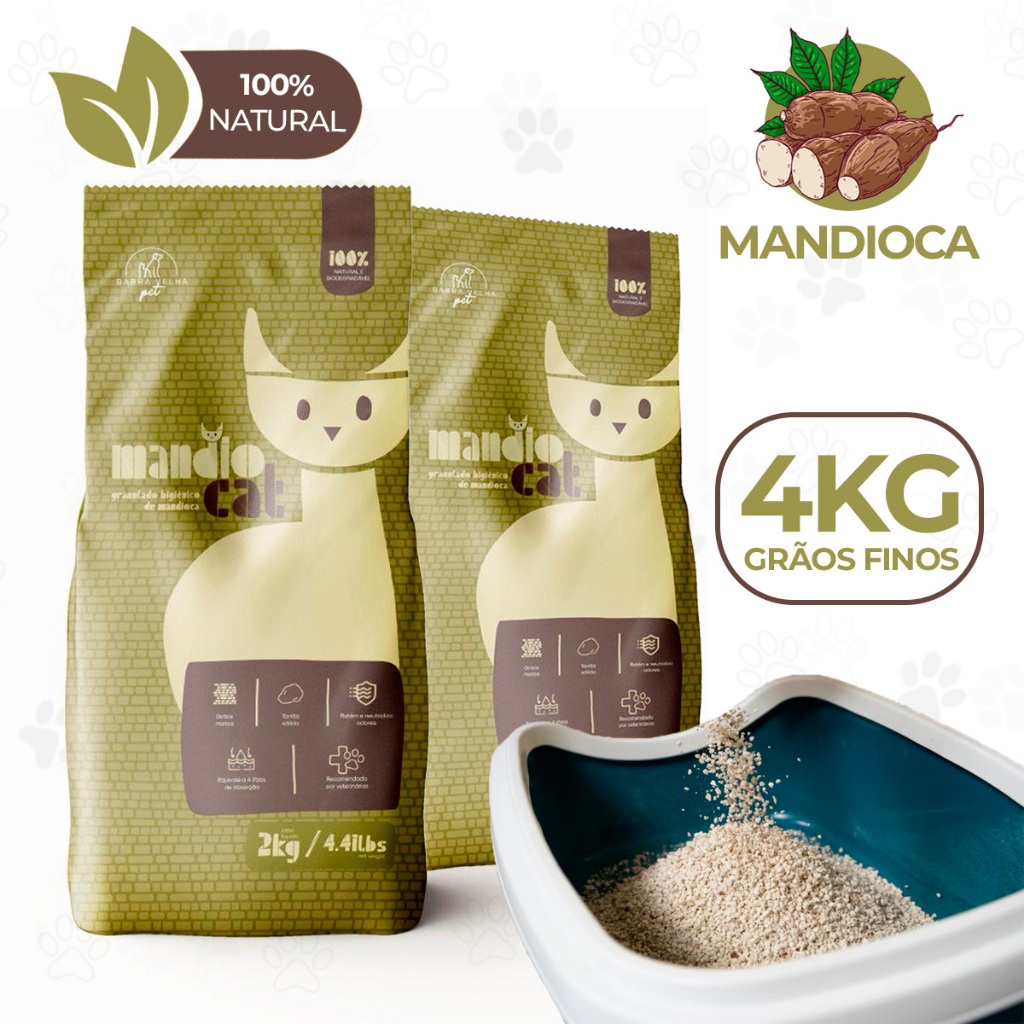 Areia de Gato Mandiocat Mandioca Grão Grossos Bio