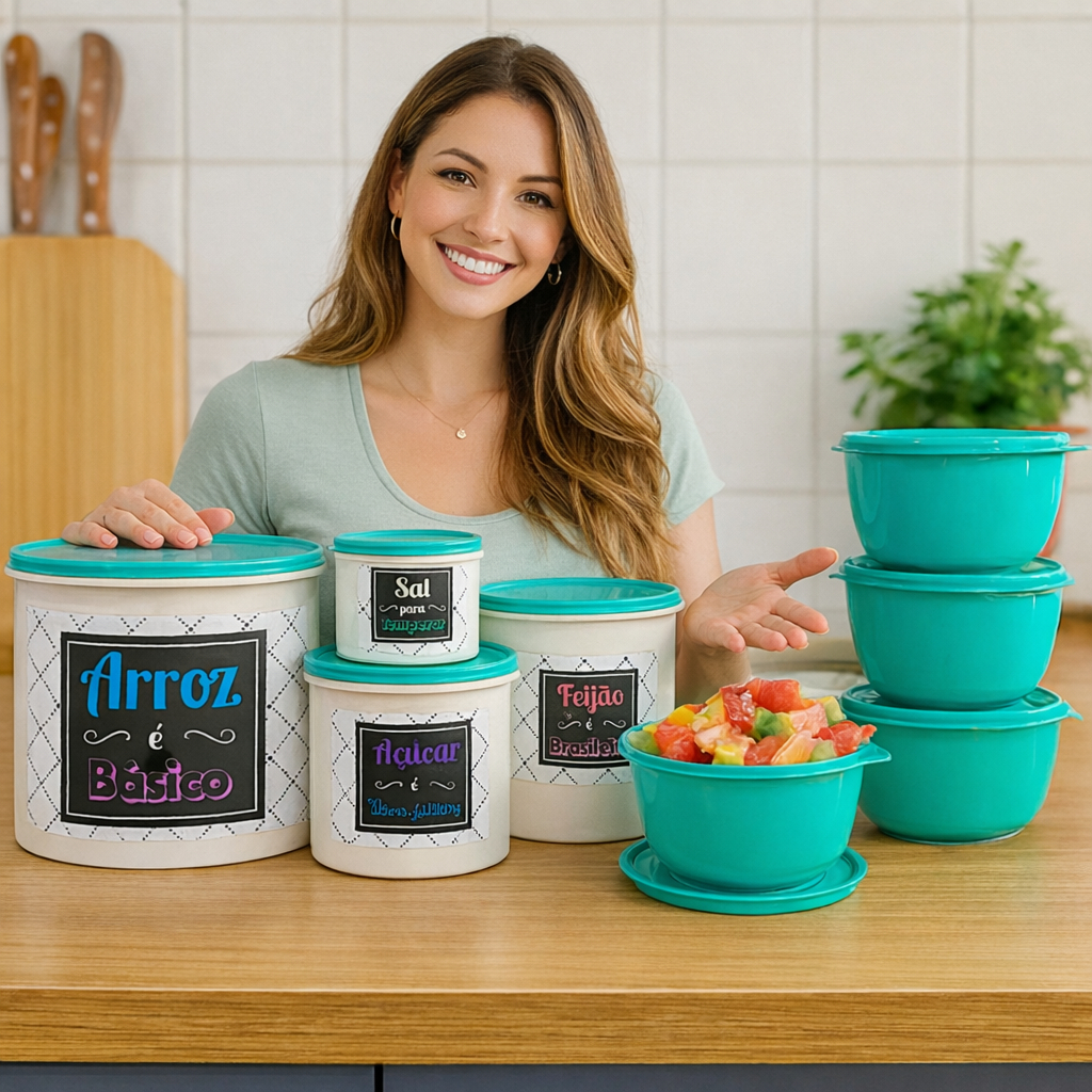 Kit Potes Mantimentos Plastico Para Alimentos 9 Po