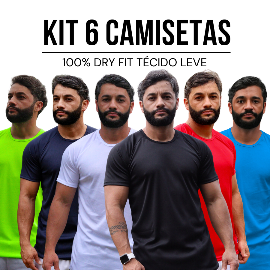 Kit 6 Camisetas Básicas Masculina 100% Dry Fit Re