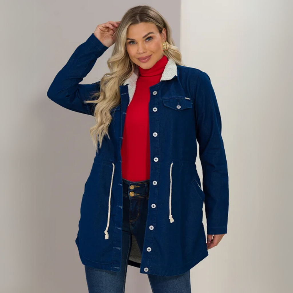 Jaqueta Jeans Forrada Pelinhos Parka Peluciada Inv
