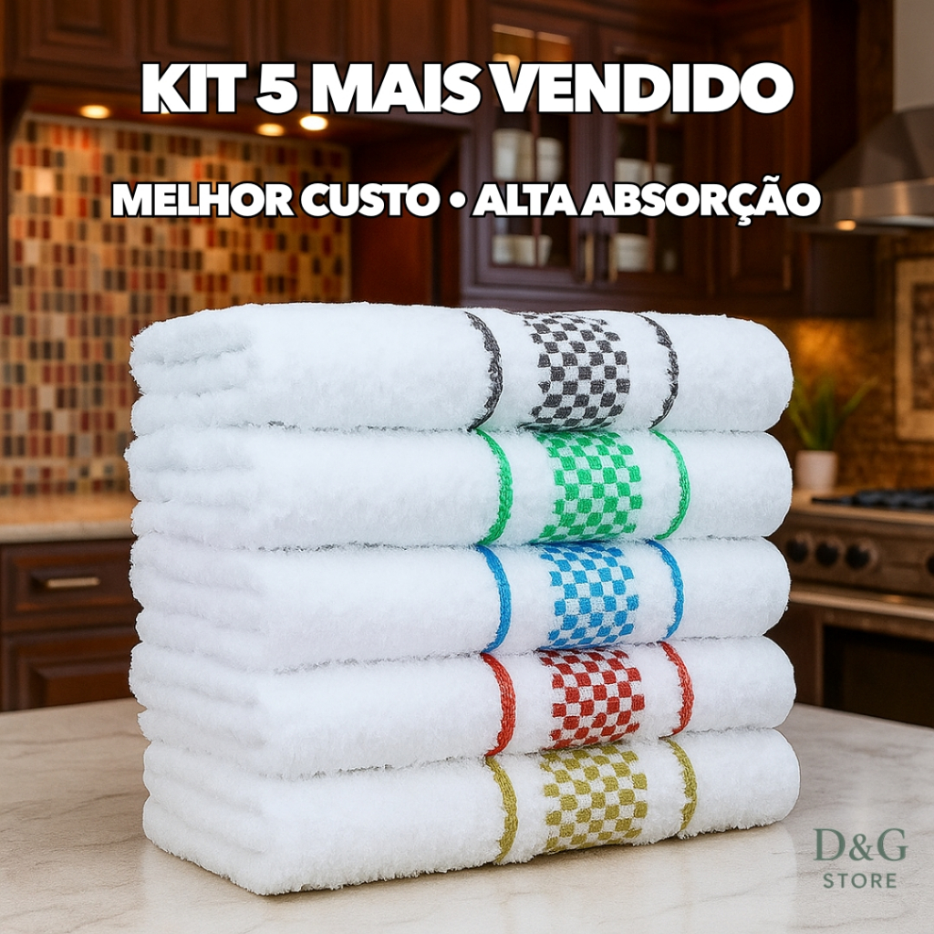 Kit 5 Panos de Prato Copa Xadrez 45×70 Jacqua