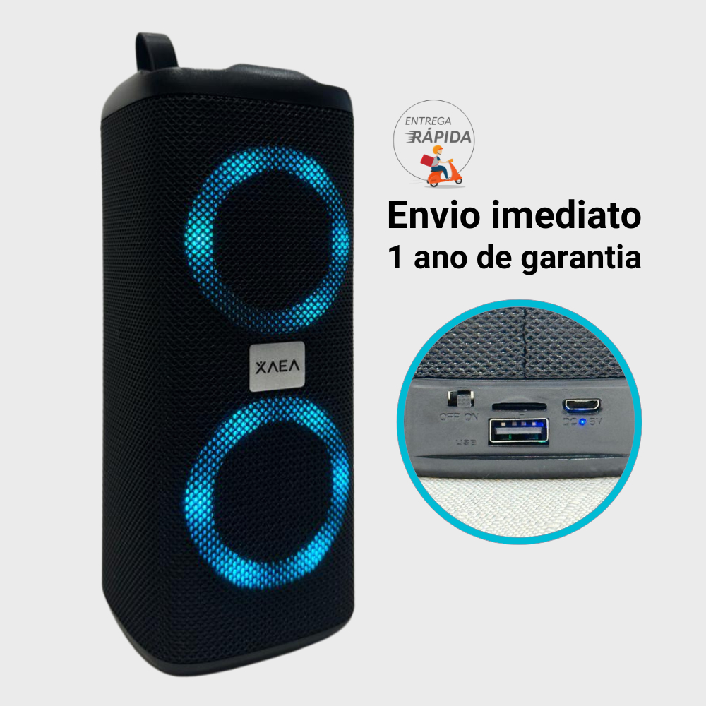 Caixa de som bluetooh pendrive radio led luz bater