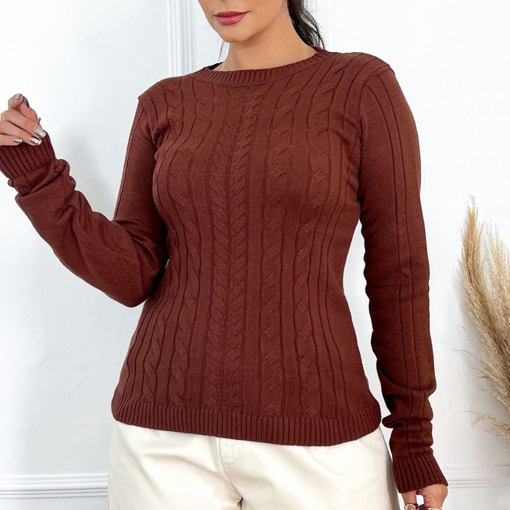 Blusa Feminina De Frio Tricô Modal Manga Longa De