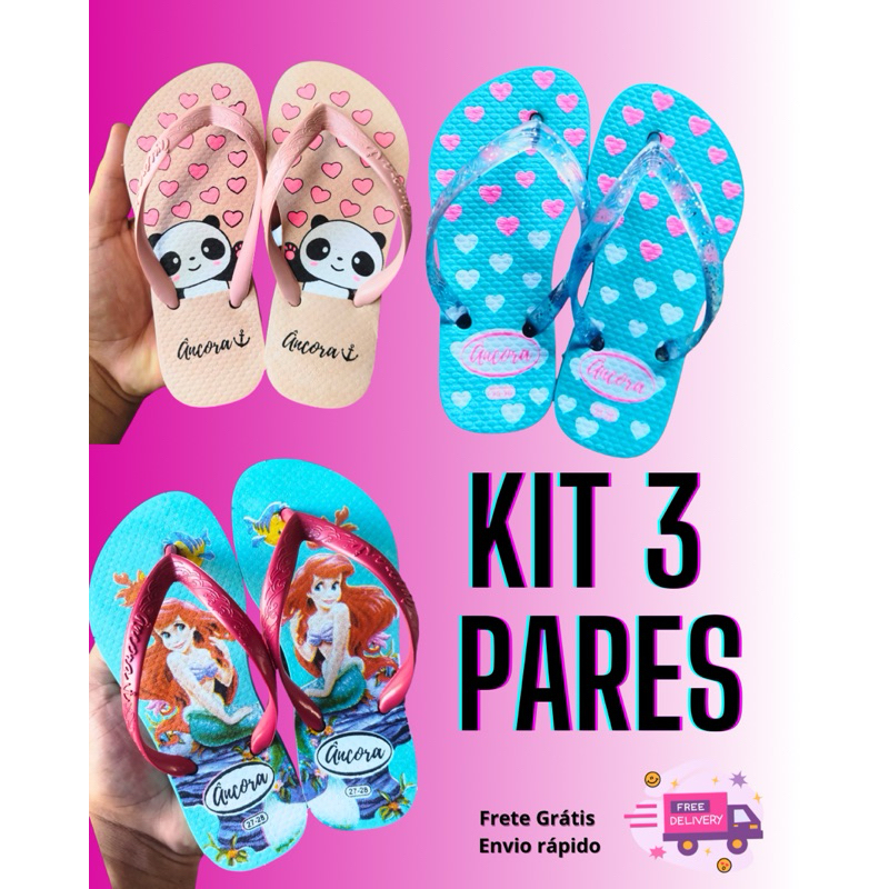 Kit Pares Chinelo Infantil Menina Menino Personage