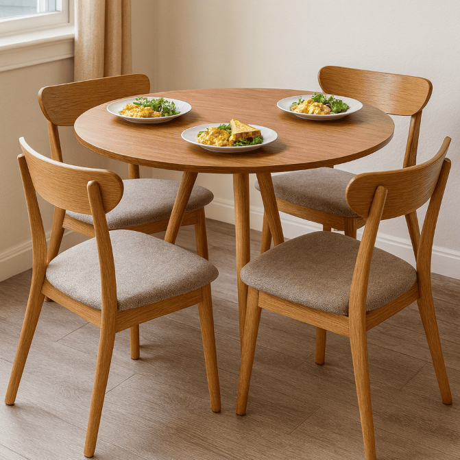 Mesa de Jantar Tampo de Madeira Redondo 70 / 80 cm