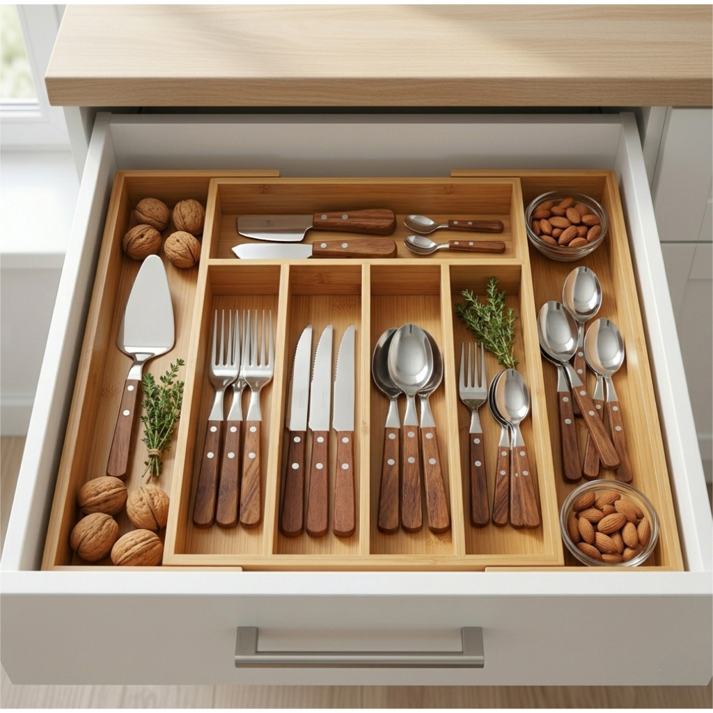 Organizador De Talheres Gaveta Bambu Extensível 7