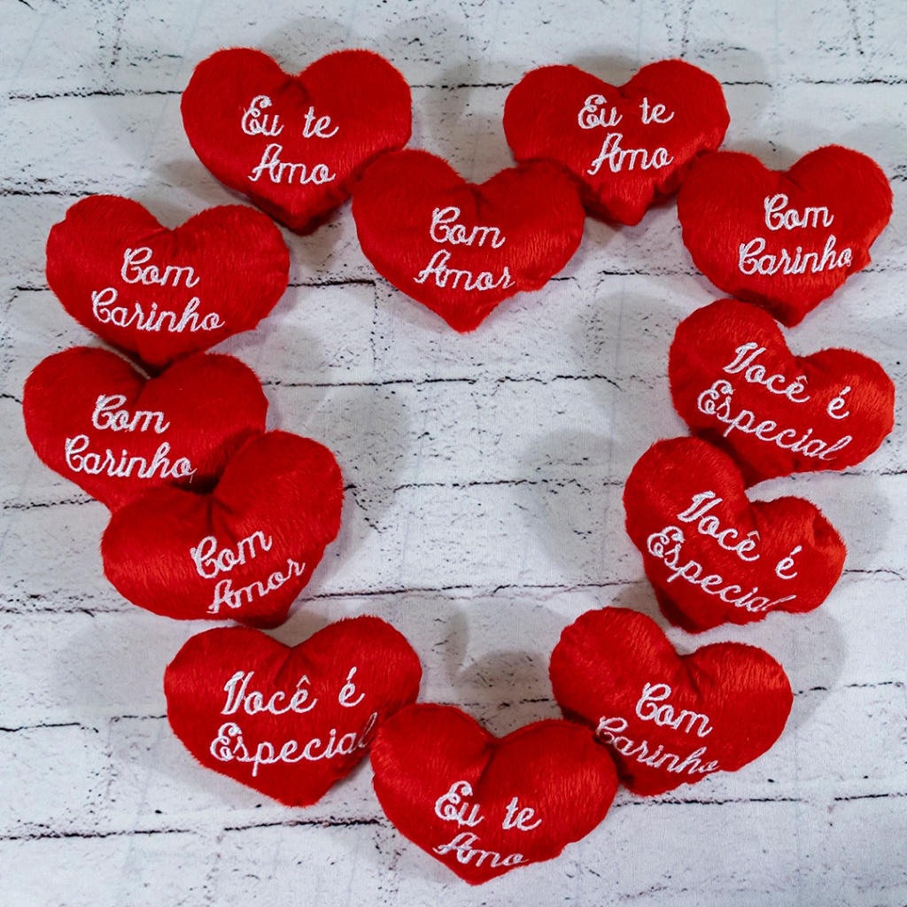 Combo 12 corações de pelúcia 10 cm – fras