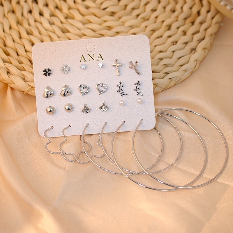 ANA1108 Kit 12 pares de brincos com argolas prata 