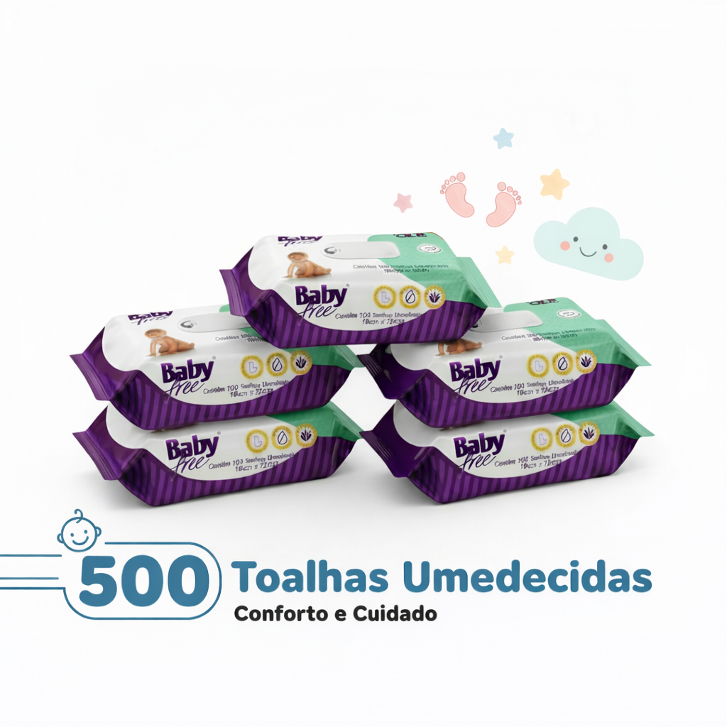 Kit 05 pacotes de Toalhas Umedecidas/ Lenços  Bab
