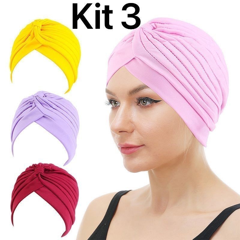 kit3 Turbante Chapéu Indiano Feminino Elástico F