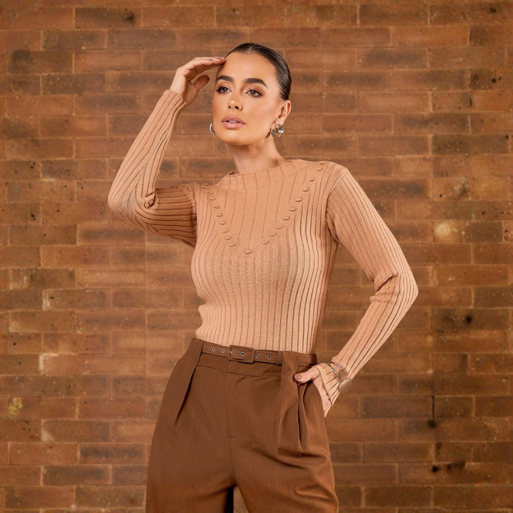 Blusa Feminina Manga Longa Tricot Modal Canelada O