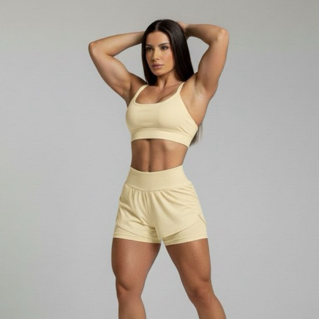 conjunto fitnes  short duplo, short compressão fe