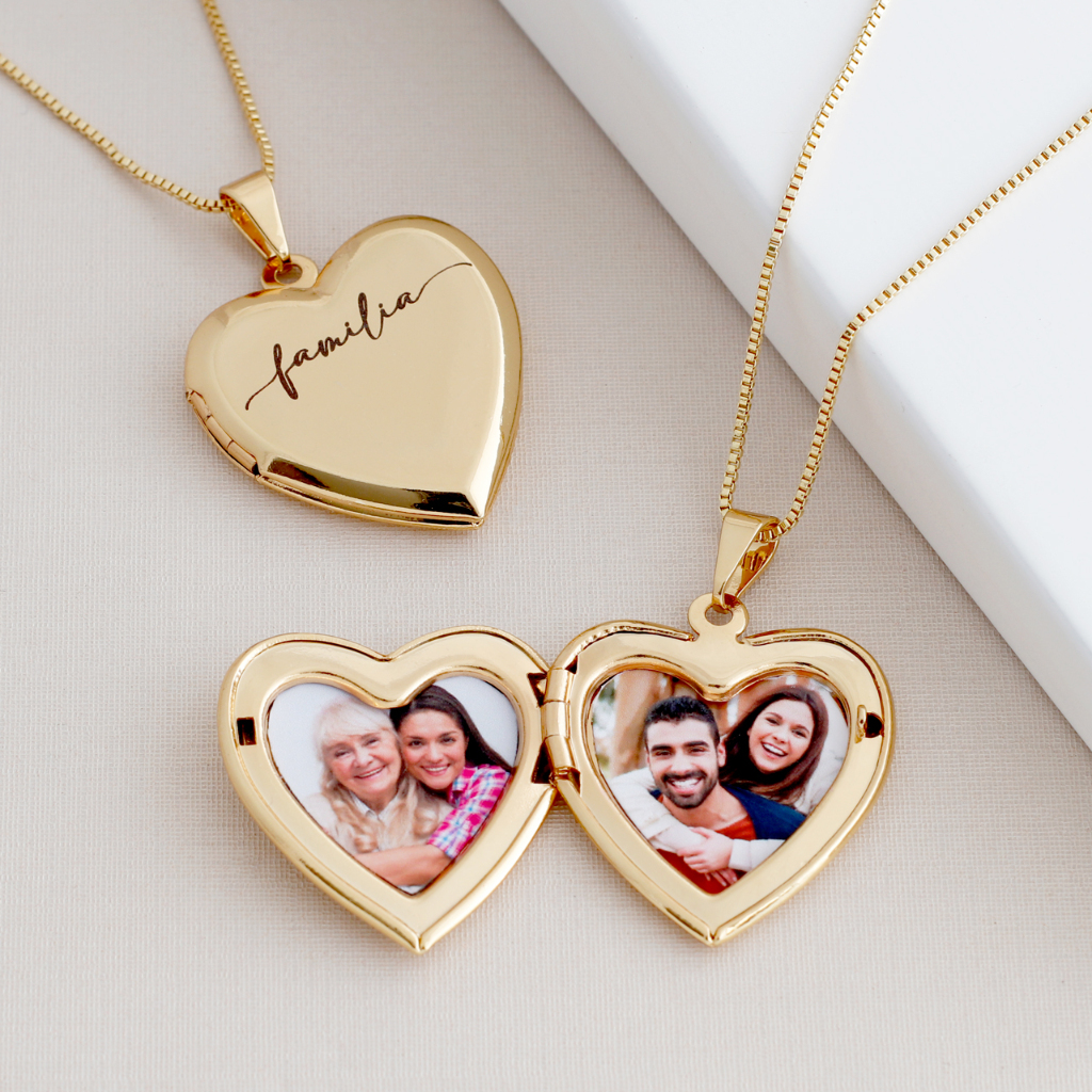 Colar feminino relicário coração personalizado 