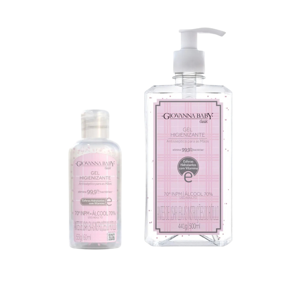 Kit Álcool Gel Giovanna Baby Rosa 70. | 500 ml + 