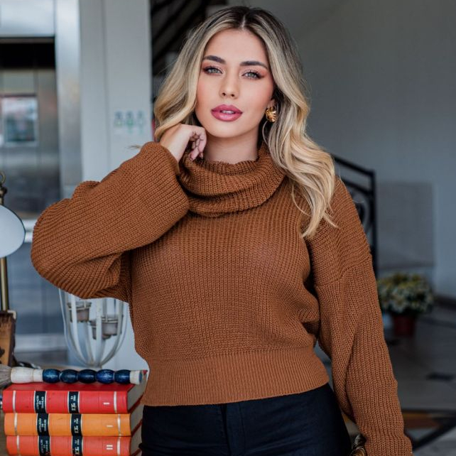 Blusa de Tricot Gola Boba Lançamento Feminino Inv