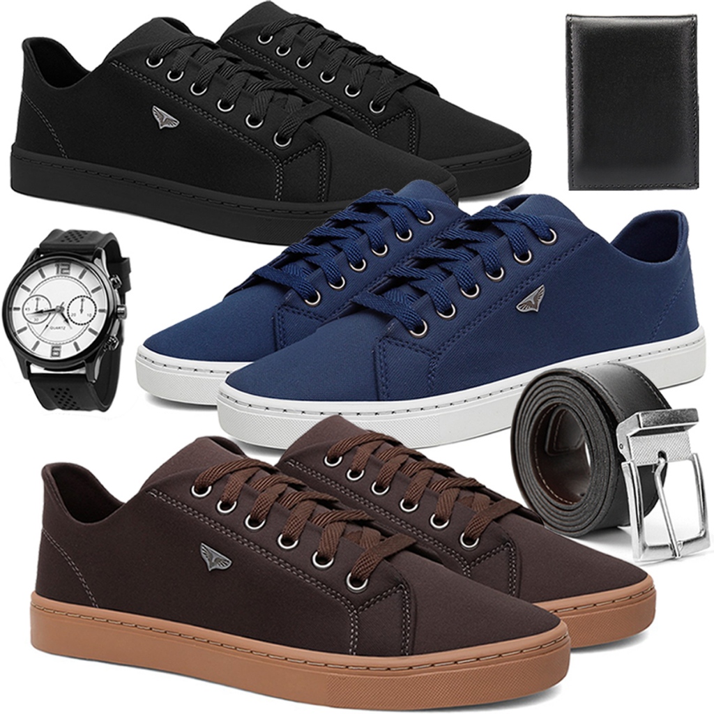 Kit 3 Tênis Masculino Casual Dia a Dia Leve e Con