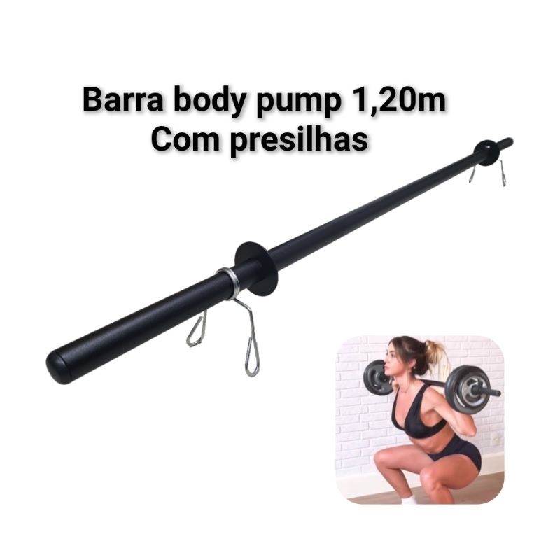 BARRA RETA BODY PUMP 1,20M COM PAR DE PRESILHAS FU