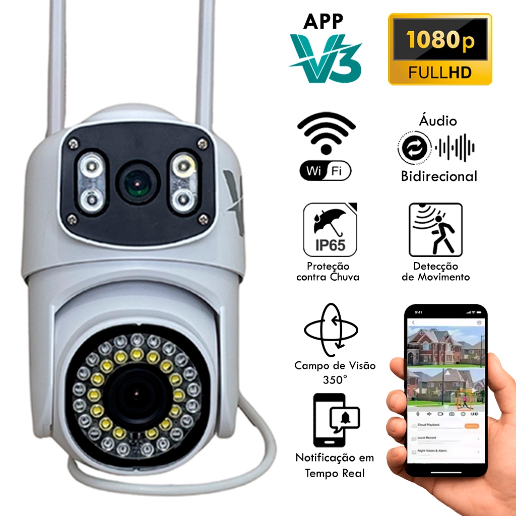 Câmera Inteligente V3 Wi-Fi 1080P Full HD Lente D