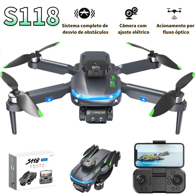 Drone S118 8K HD Com 3 Câmeras, Controle Remoto S