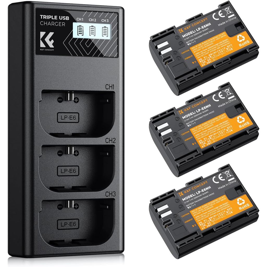 Kit 3 Bat LP-E6NH KEF CONCEPT + Carregador- Garant