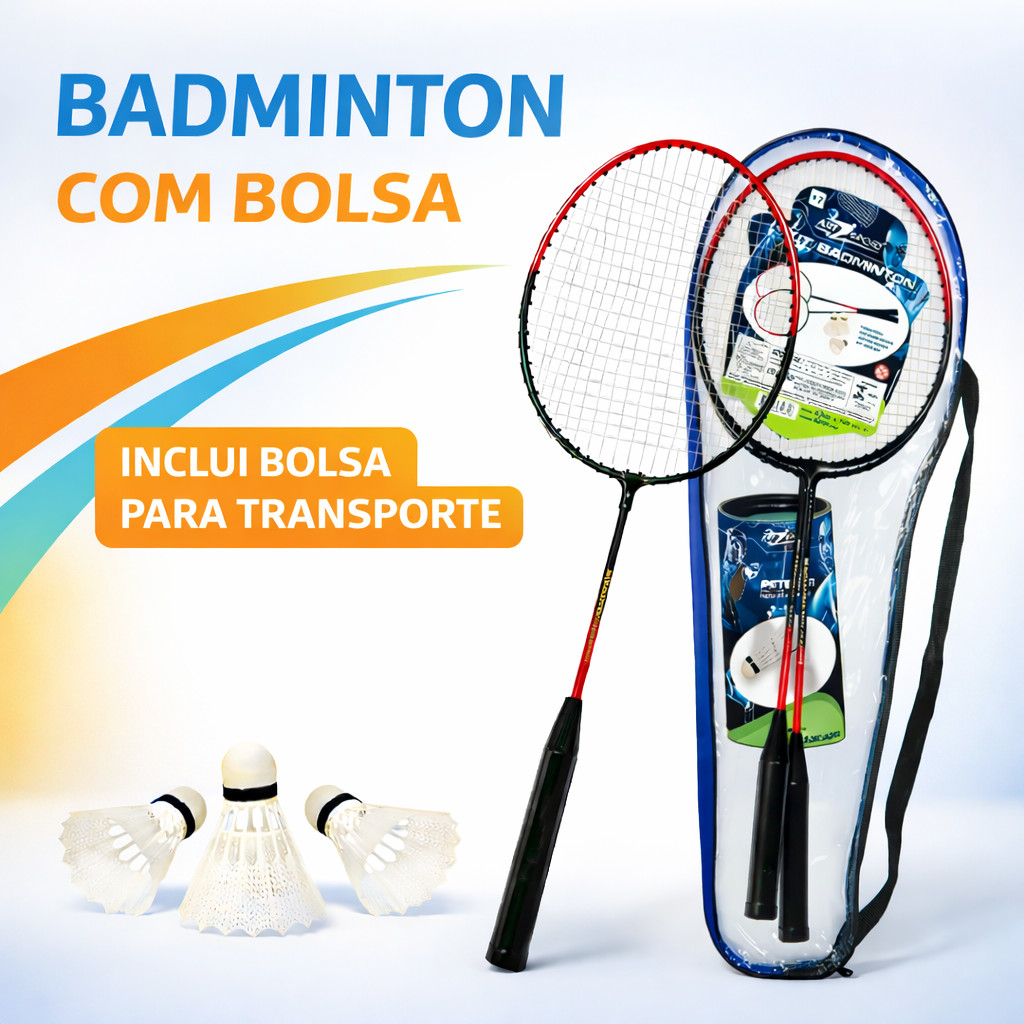 Kit Badminton Esporte 2 Raquetes 3 Petecas Bolsa d