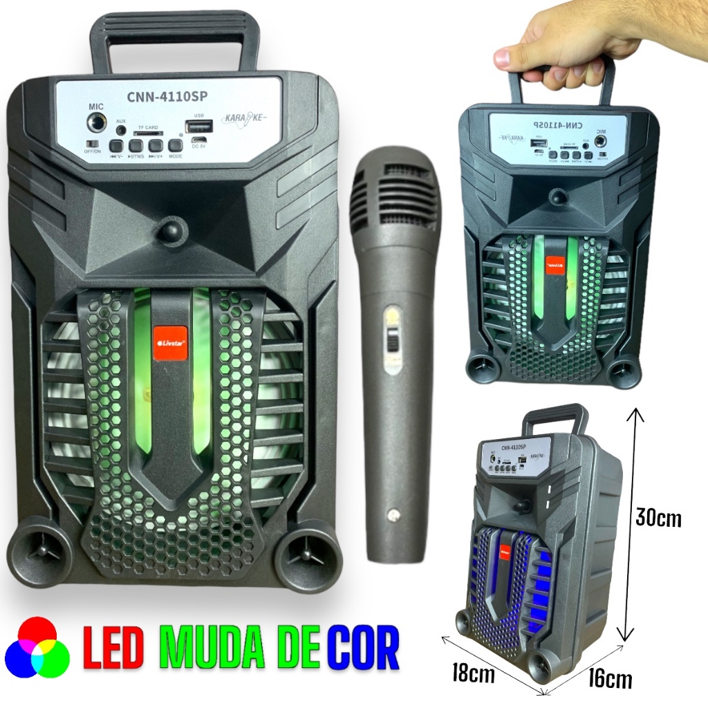 Caixa de Som MP3 1000W C/ Led Alto Falante Grande 