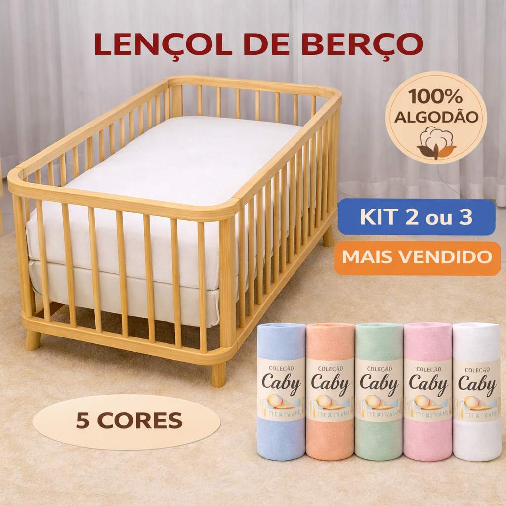 Lençol de Berço Kit 2 ou 3 100% Algodão com El�