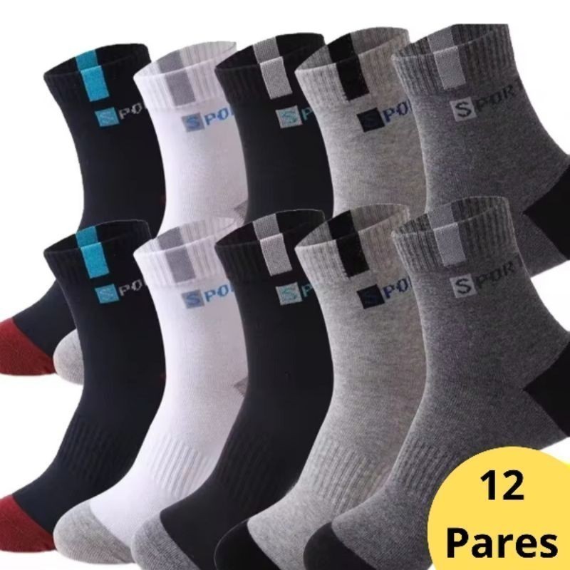 Kit de 12 Pares de Meias Sport Cano Longo Meias Ma