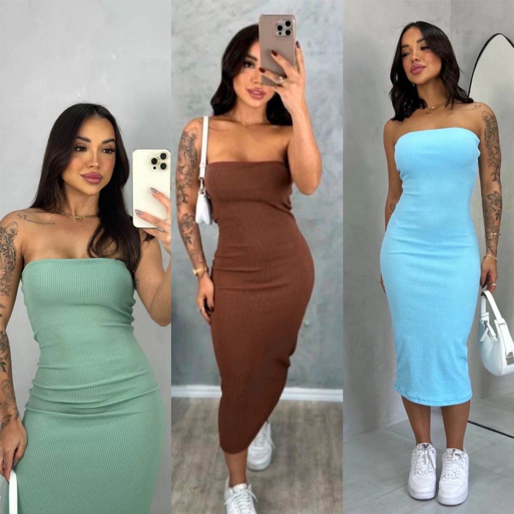 Vestido Tomara que Caia Midi Canelado – Eleg