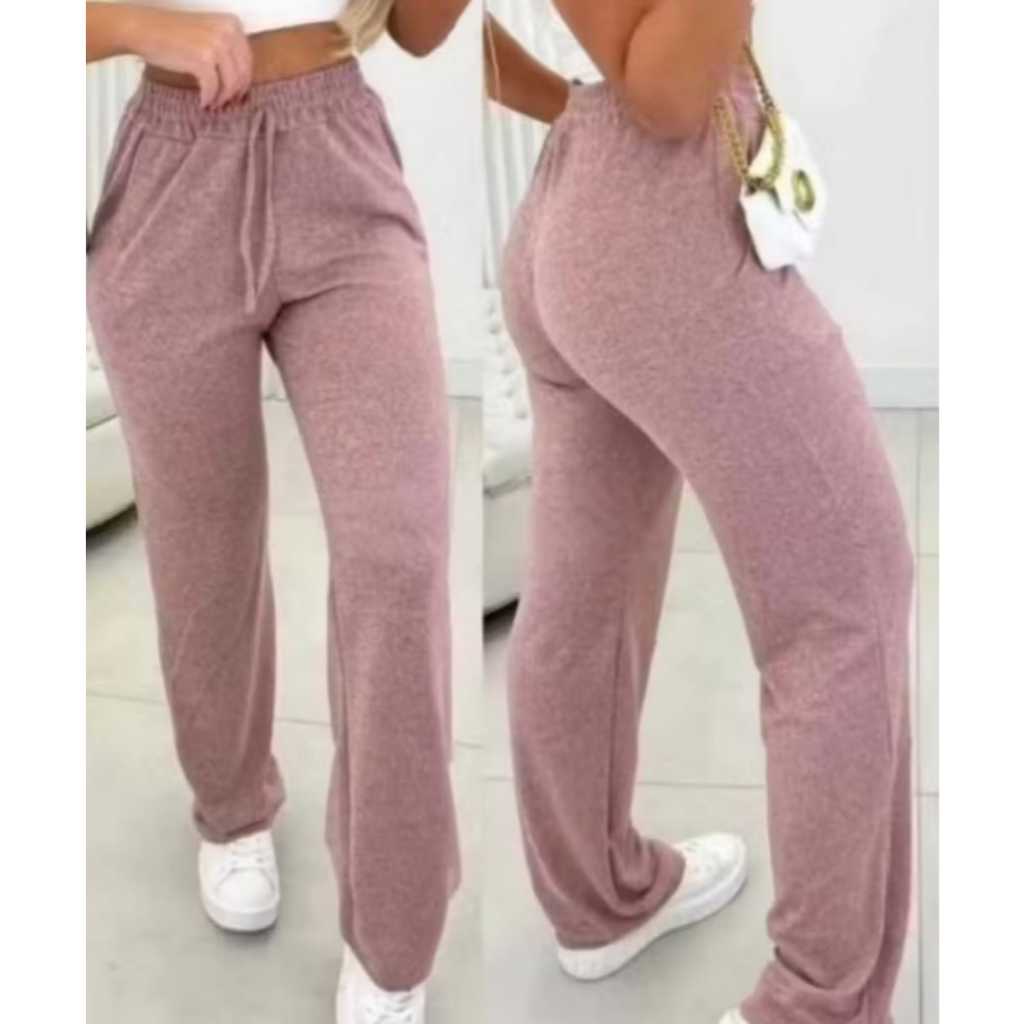 Calça Pantalona tecido Lanzinha Cintura Alta com 