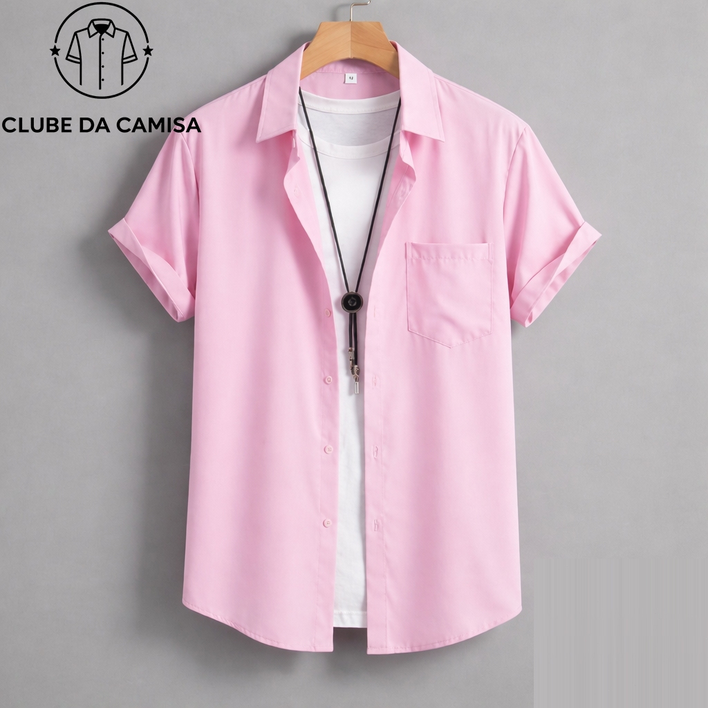 Camisa Masculina Casual Social de Manga Curta Lisa