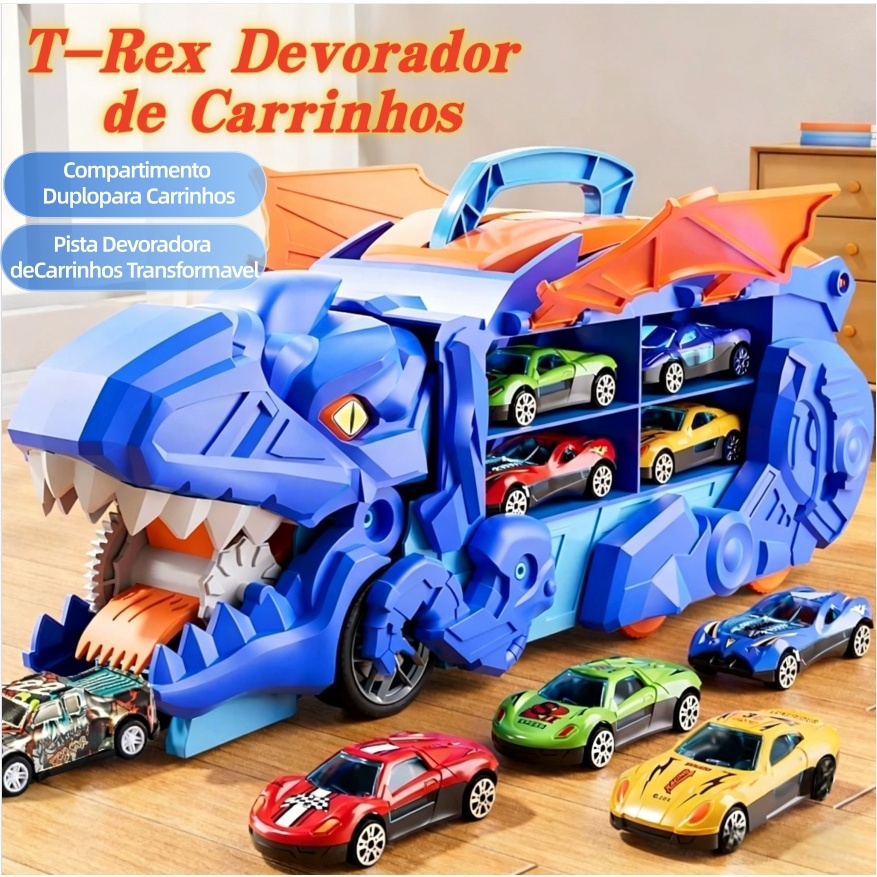 Caminhão Dinossauro T-Rex Engole Carrinhos com 4 