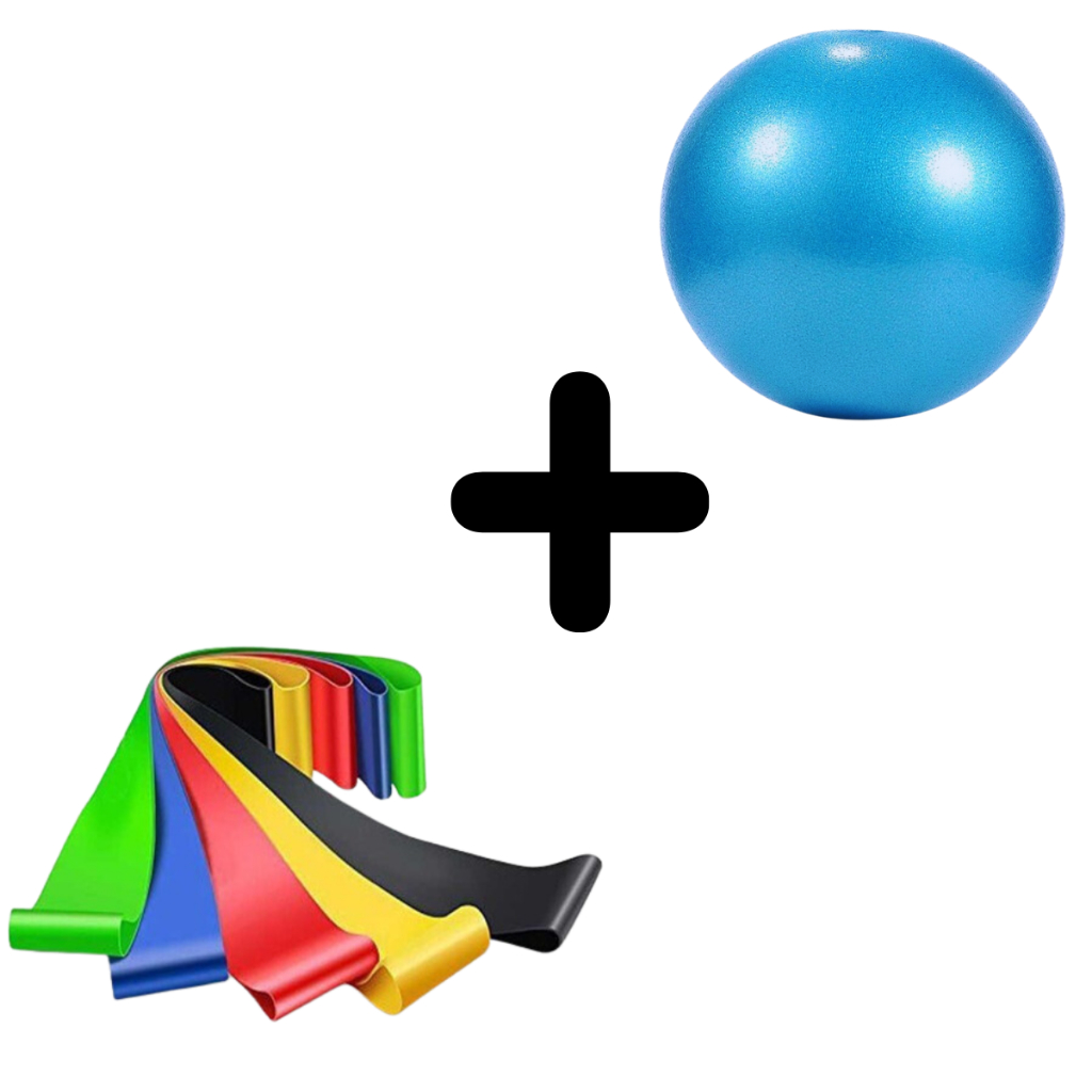 Bola Pilates 25cm + Kit 5 Faixas Elásticas Miniba