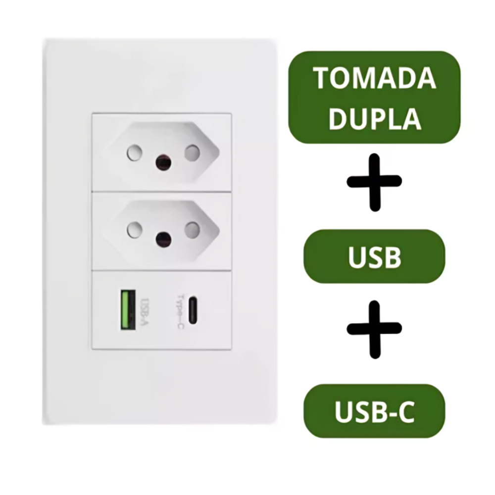 1/2/3 Tomada de Parede Dupla Com Entrada Usb e tip