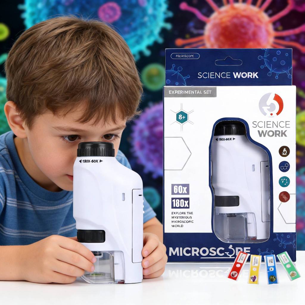 60-180X Mini microscópio Branco para crianças