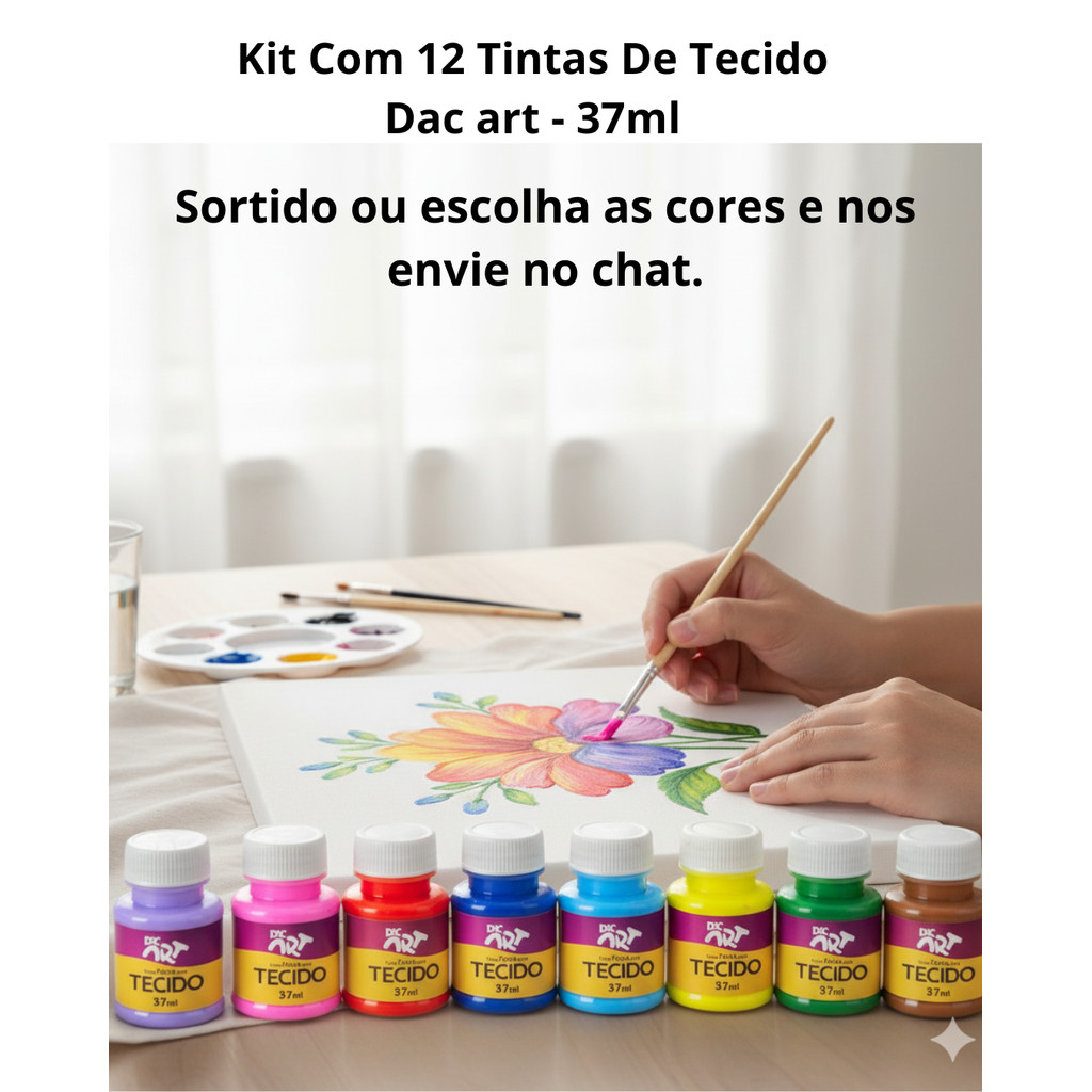 Kit Com 12 Tintas De Tecido Dac art – 37ml
